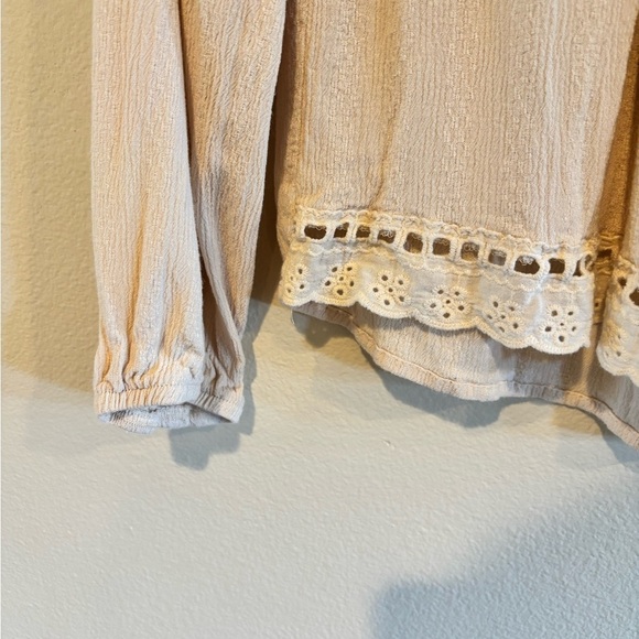 Knox Rose Size S Cream Floral Embroidered Lace Eyelet Peasant Blouse Top Rayon - Picture 5 of 11
